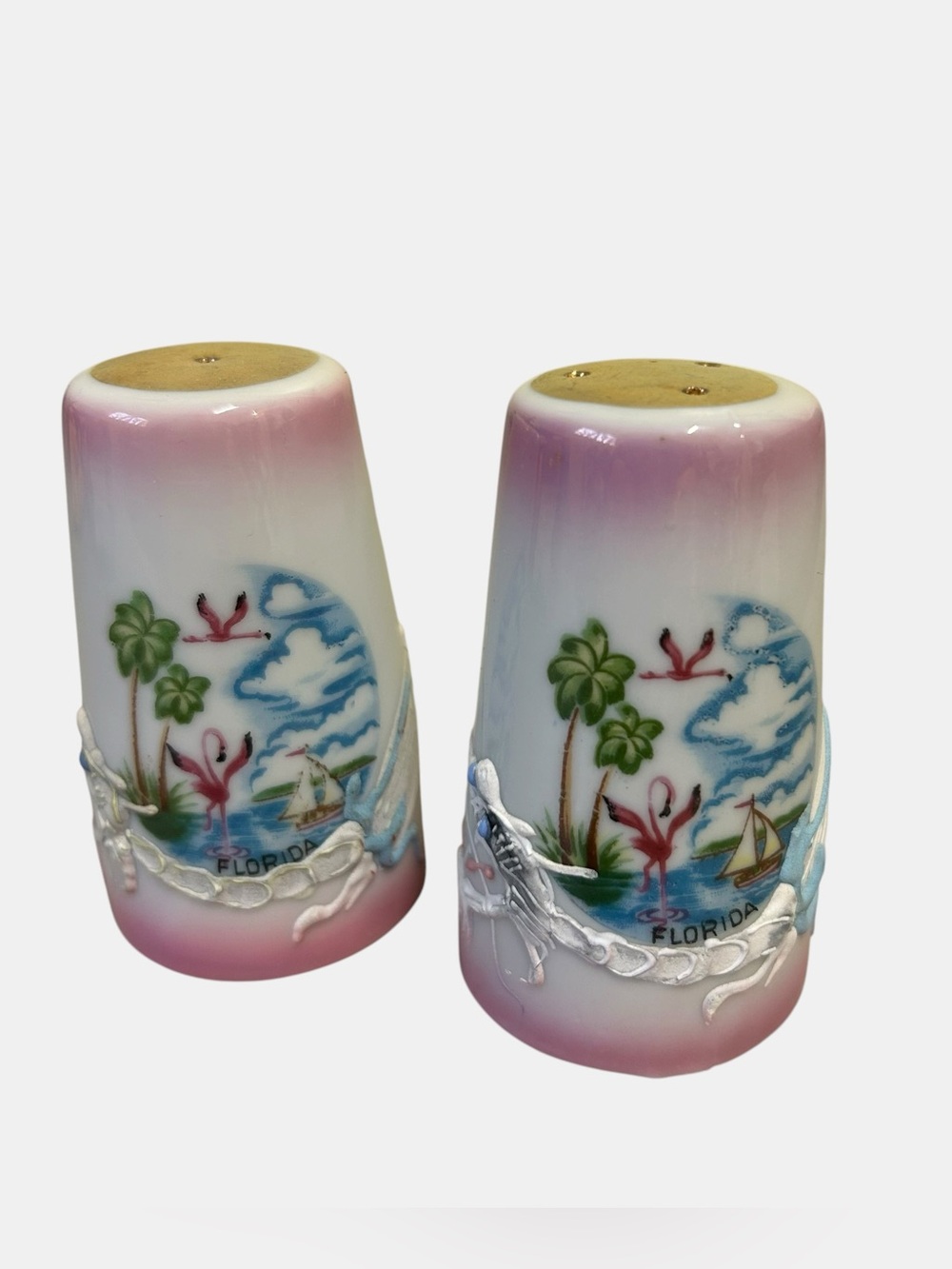 Vintage 1950s Moriage Dragonware Florida Souvenir Salt & Pepper Shakers